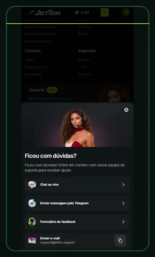 Interface JetTon relacionada a Canais de contato