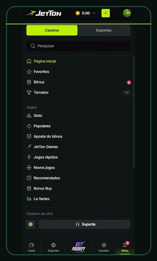 Interface JetTon relacionada a Android: navegador, atalho e arquivo APK