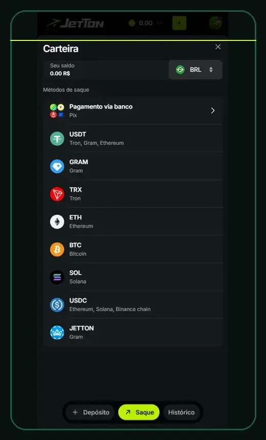 Interface JetTon relacionada a Quais dados podem ser necessários?